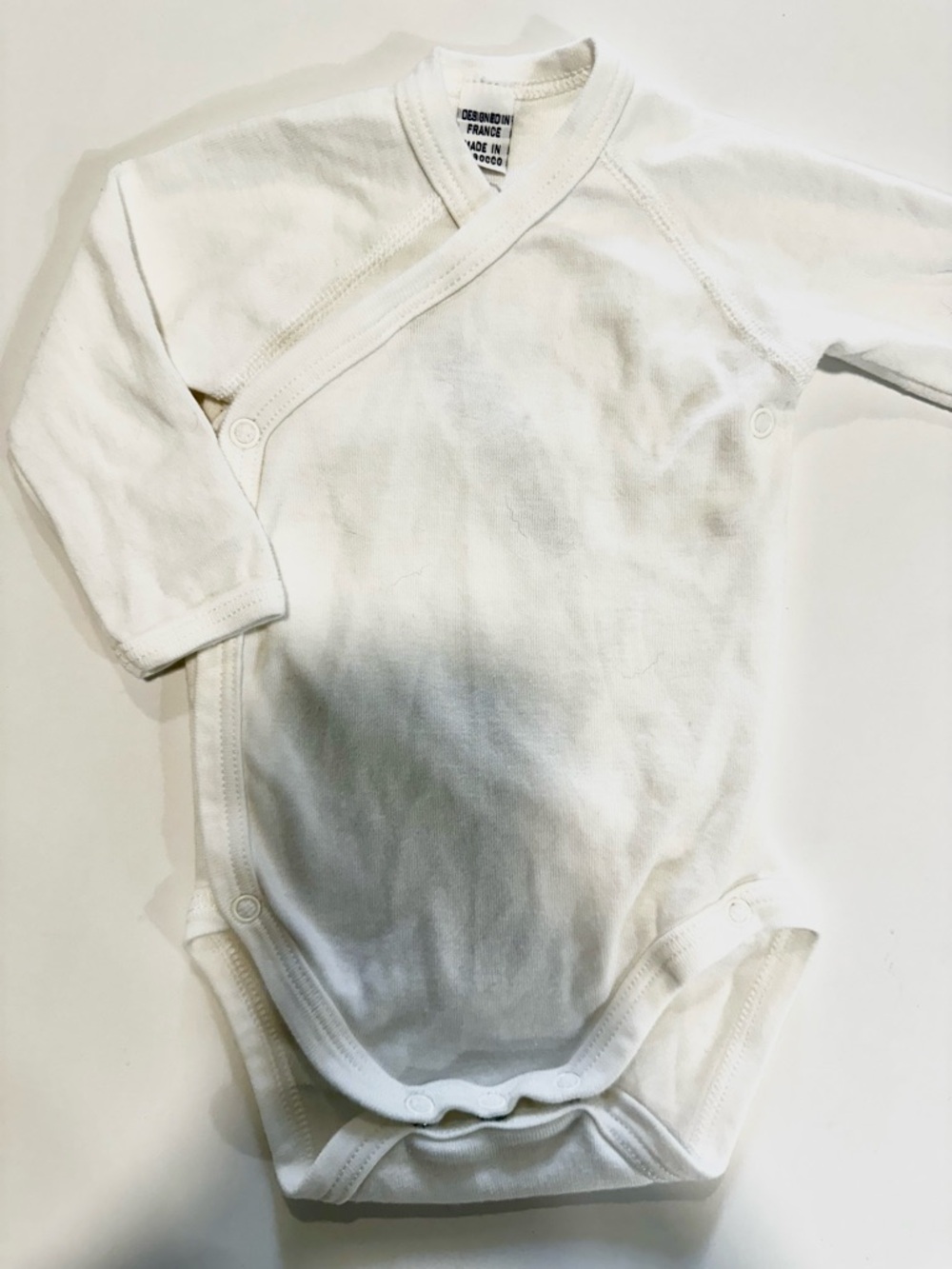 Petit Bateau White Long-Sleeve Wrap Baby Bodysuit